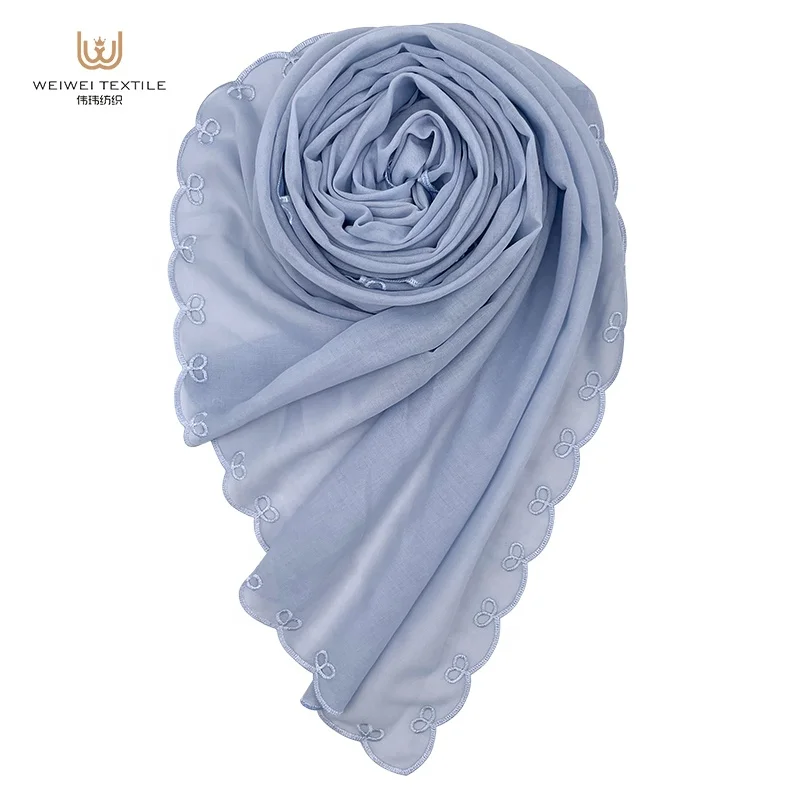 muslim custom floral sulam embroidery tudung cotton voile scarf shawl hand embroidery designs hijab for women