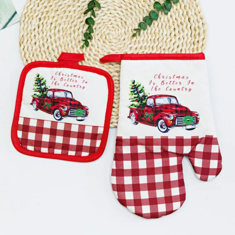 27x17cm  Heat Resistant Oven Mitts Christmas Decor Dacron Printing Baking Grilling Hand Protect Pot Holder