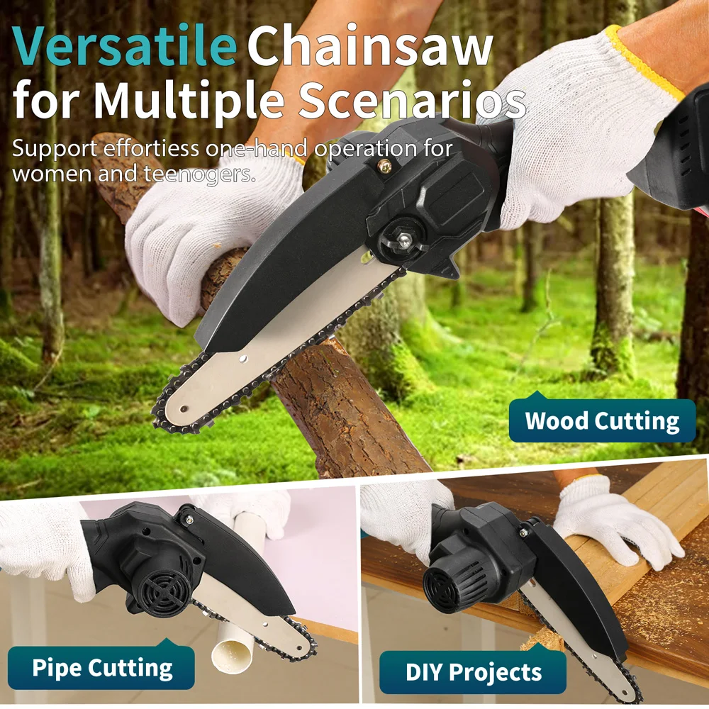 Portable Garden Tools Rechargeable Battery Power Chain Saw 21v Cordless Electric Chainsaw 6 Inch For Work