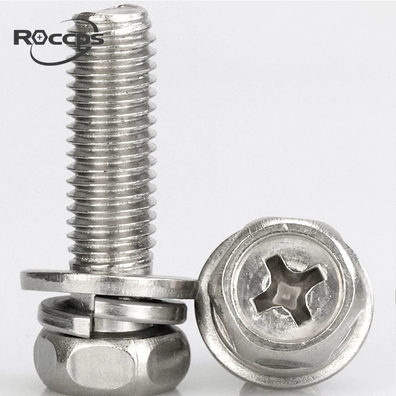 Шестигранная головка Phillips Drive SEMS винт с пружиной и плоской шайбой