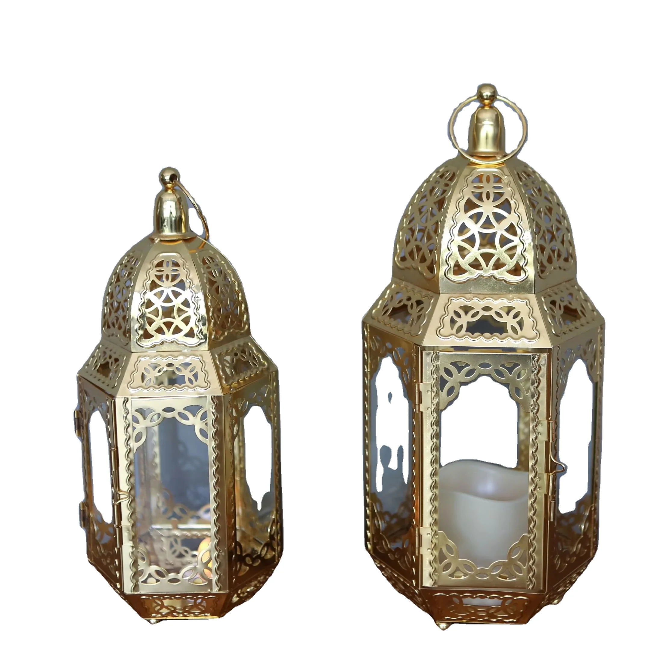 Set of 2 Moroccan Antique Candle Lanterns Indoor Metal Decorative Lanterns for Home and Weddings Decor