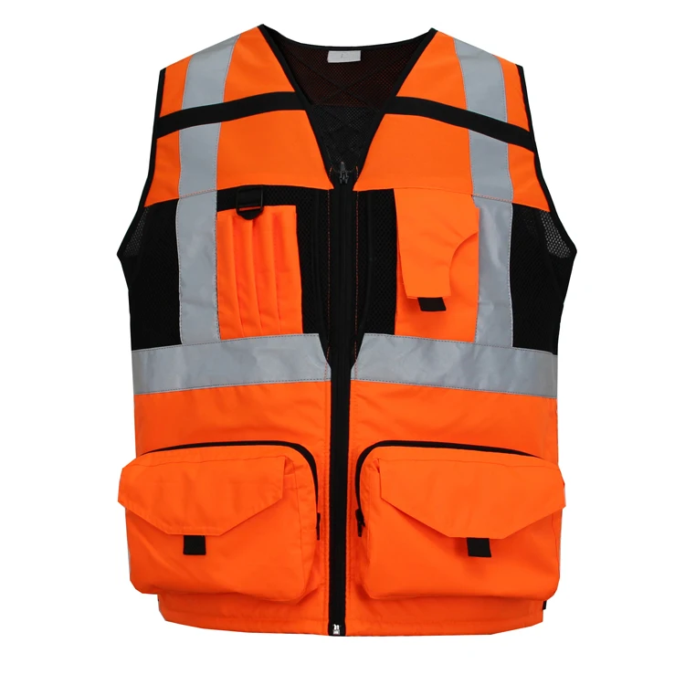 2022 OEM  Hot selling high quality mesh mesh vest with pockets mens v-neck work vest safety jacket reflective vest work men