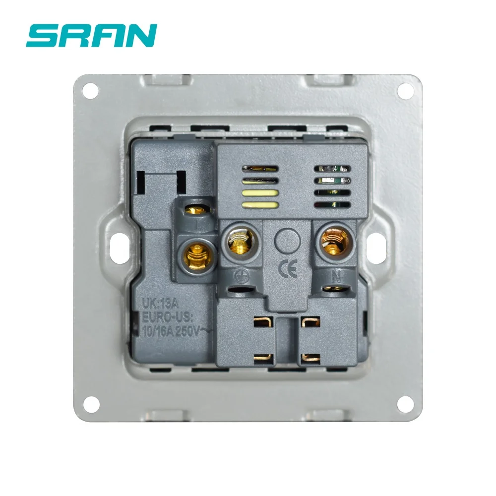 SRAN bs 13amp socket with switch white Tempered glass panel 86mm*86mm 2 usb wall socket uk
