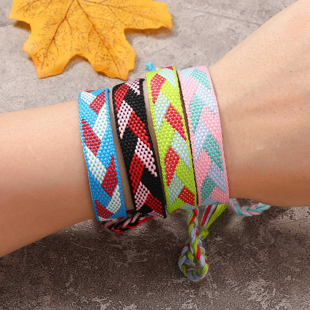 Ethnic Handmade Woven Rope String Boho Crochet Cotton Friendship Adjustable Bracelets For Women