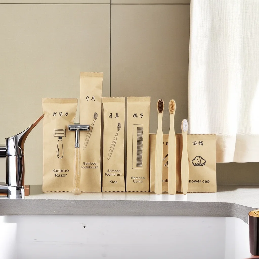 Wholesale luxury Hotel Products Disposable Bamboo Supplier Toiletries Guest Bathroom Elegant Hotel Amenities Set