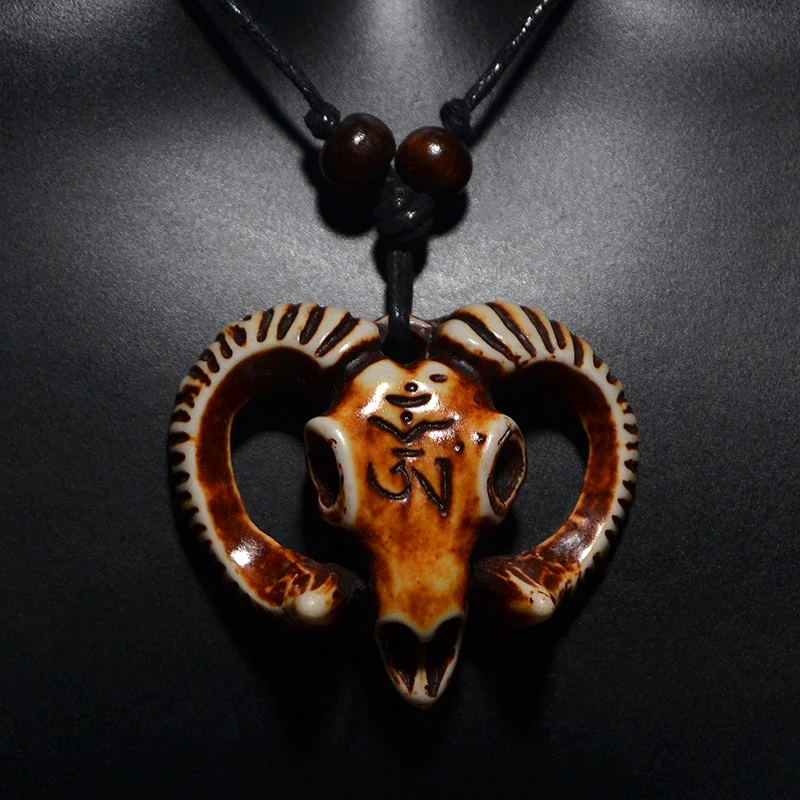 FX007 Bone necklace Argali sheep skull pendant Cool men Choker Retro Jewelry Tribal style Imitation Yak Bone necklace Amulet