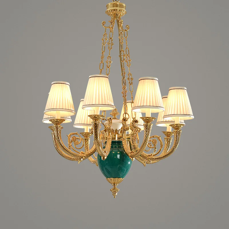 Oil Sealing and brushing brown hotel lightings brass porcelain noble led lamp with artificial design chandelier pendant light