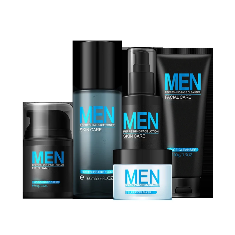 Oem Private Label Manufacturing 5pcs Men Care Moisturizing Anti Aging Cleansing Oil Control Facial Repairing Men Skin Care Kit