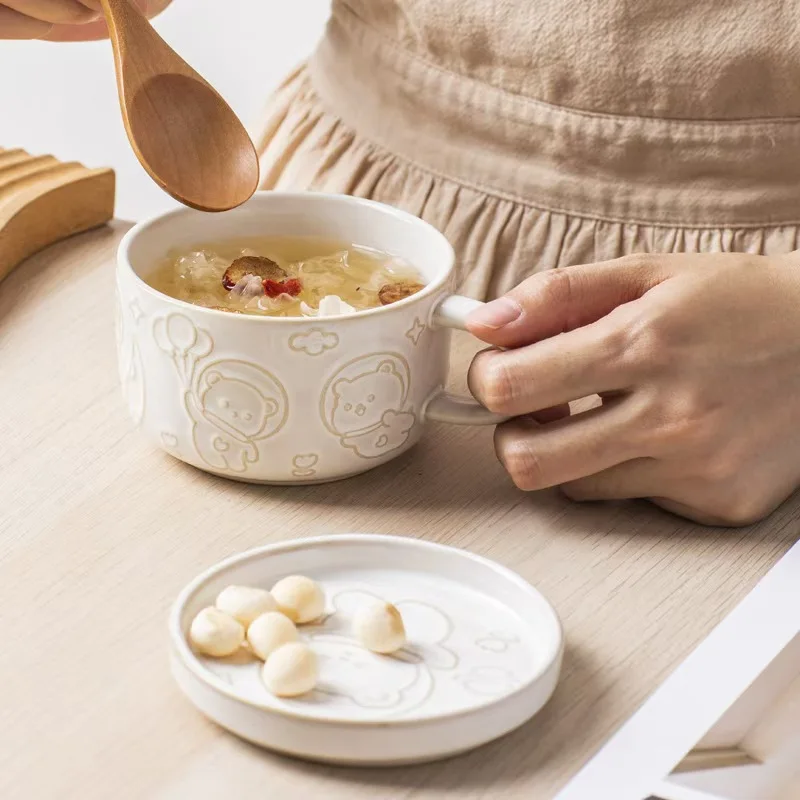 Чашки с крышкой милые животные рельефные красочные керамические кружки