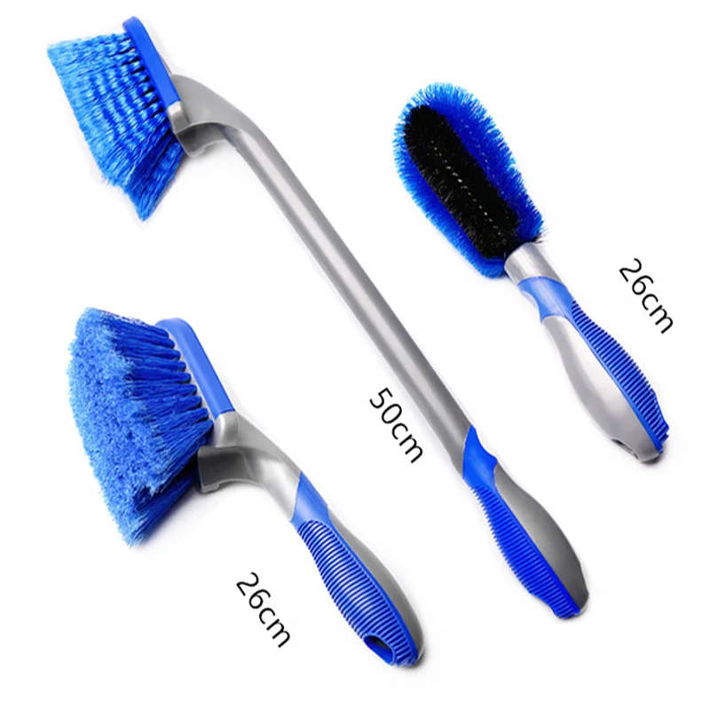 Car beauty maintenance cleaning steel ring brush car wash tool set wheel hub brush household blue long-handled tire brush