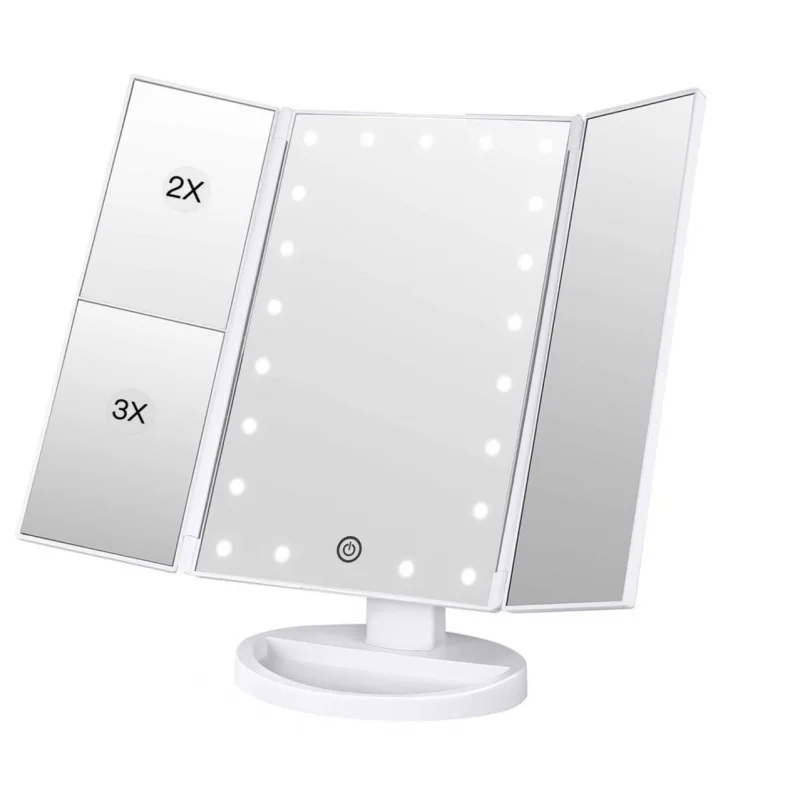 Easy Return Factory Wholesale Vanity Mirror with Lights Magnification Trifold Makeup Mirror 22 LED Lights Women Gift Mirror
