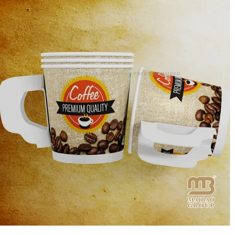Disposable Paper Cup With Handle Perfect For Hot Drinks Tea & Coffee Handle Paper Cups Custom Printed Paper Cups