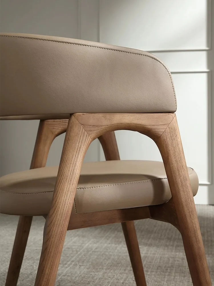 Italian Designer Restaurant Wabi-Sabi Ash Wood Mortise and Tenon Solid Microfiber Leather Dining Chair