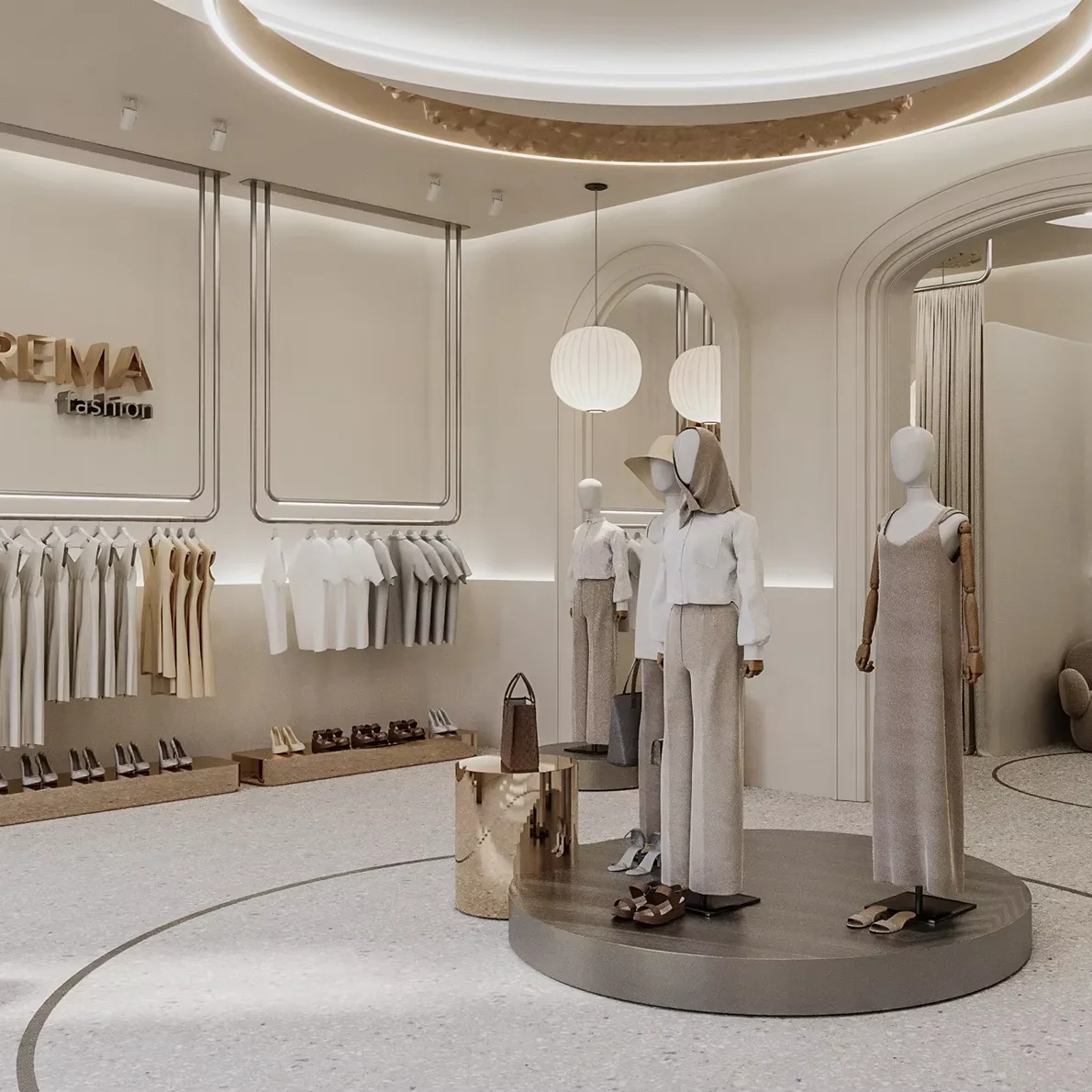 Luxury Style Women Clothing Shop Interior display accessories design rose gold stainless steel shelves delicate display rack
