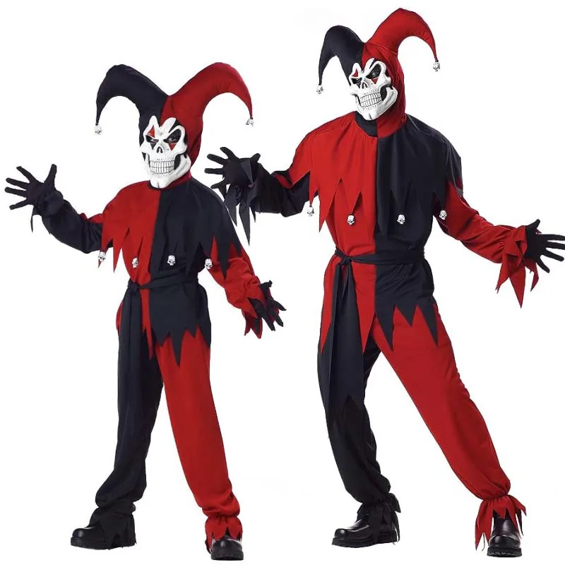 Adult Child Black Red Evil Jester Costume for Halloween HOHC-014