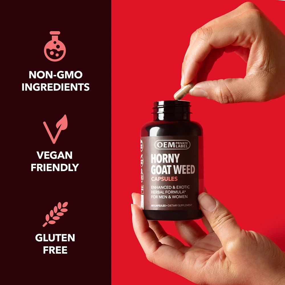 OEM Support Energy Muscle Horny Goat Weed Powder with Maca Organic Strong Man Powder High Potency Horny Goat Weed Capsules