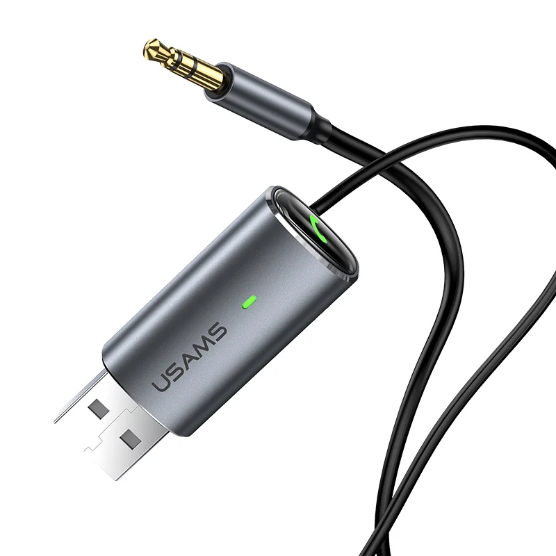 
New Arrivals USAMS US-SJ504 BT5.0 Aluminum Alloy Car Accessories Wireless Audio Receiver USB Player AUX Cable 