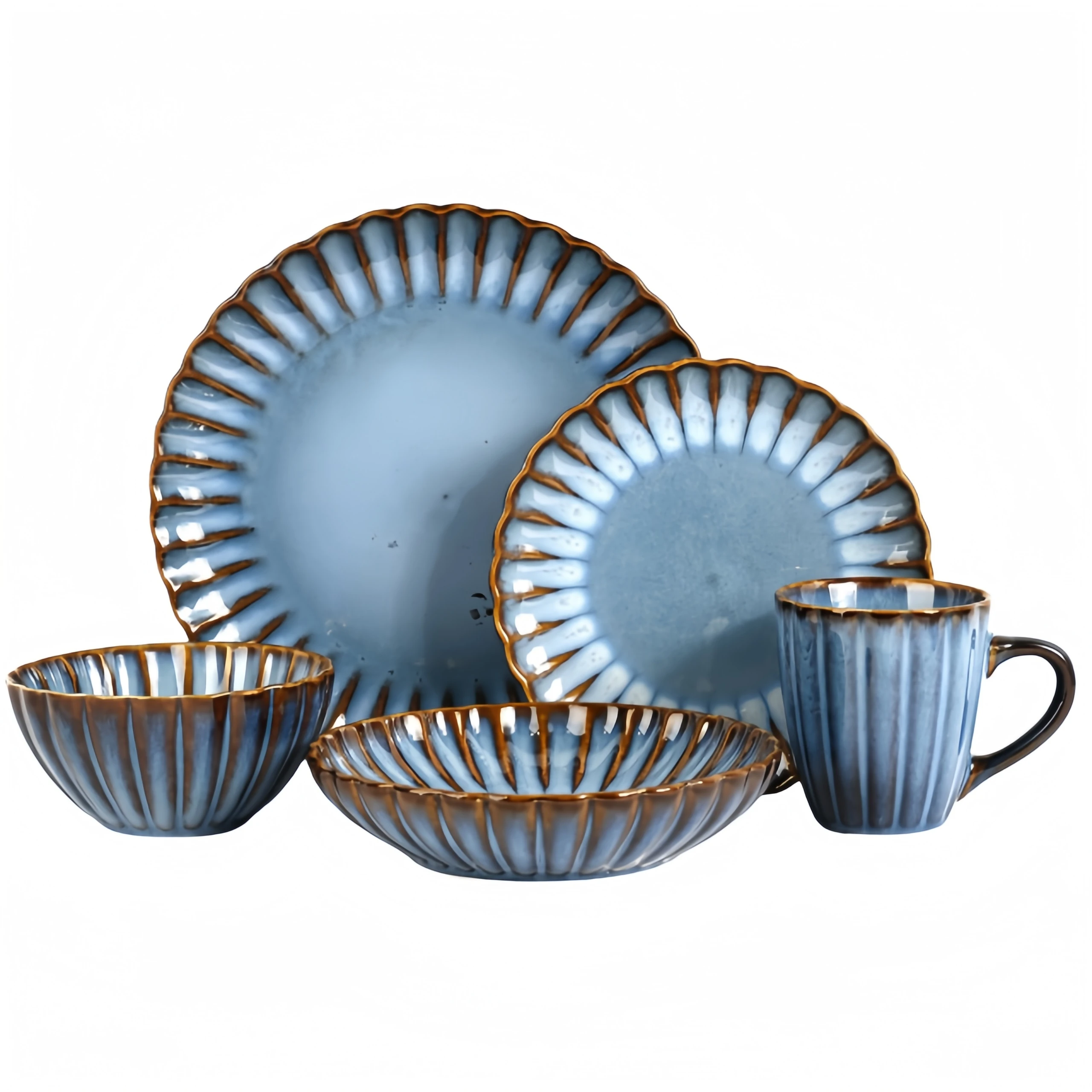 China Ceramic 16 pieces Pcs Factory Price Fancy Premium Quality Stone Reactive Glaze Stoneware Dinnerware Set For 6 Persons