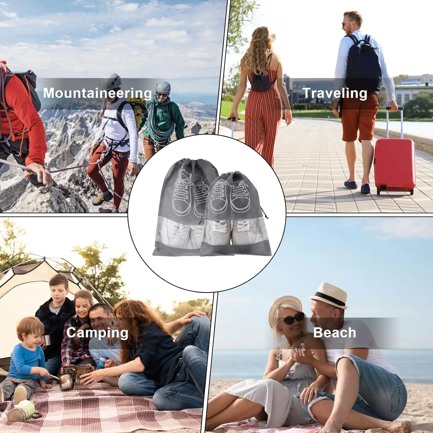 Custom logo print portable drawstring non woven travel shoes storage pouch dust bag for shoes