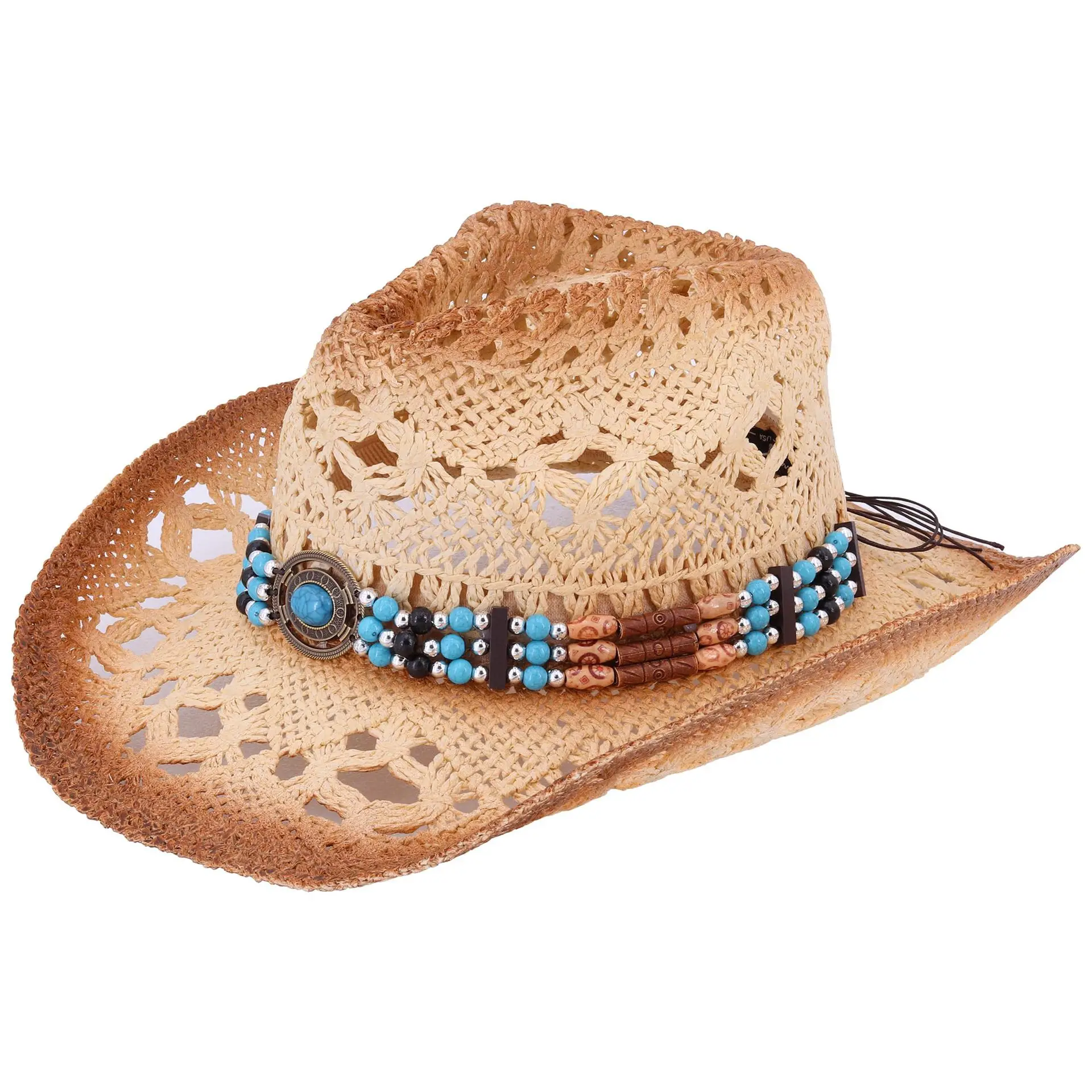 Fashion Hollowed Handmade Cowboy Straw Hat Fedora Women Men Summer Outdoor Travel Beach Sun Hats Unisex Western Sunshade Cap