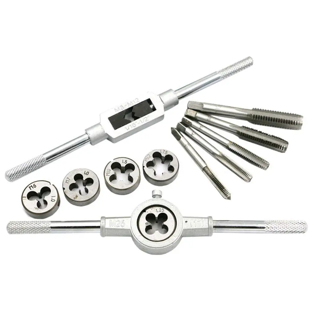 12PCS Auto Tools die tap threading hand metric wrench die set screw extractor die adjustable tap wrench thread tap and die set