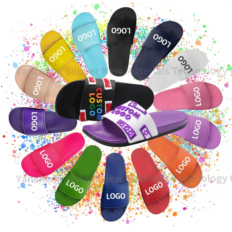 OEM custom Logo mens summer Brand Pain Blank Sandals Slides outdoor Beach 3d Embossed Rubber Pvc Slipper For Unisex