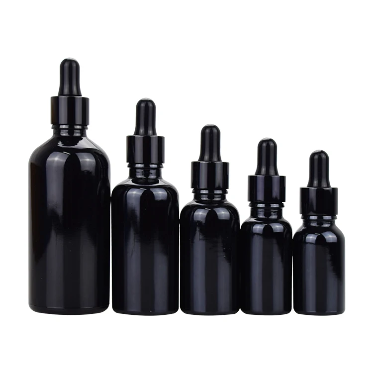 Hot sale luxury black cosmetic packaging essential oil 30ml 50ml 100ml glass dropper bottles with packaging box