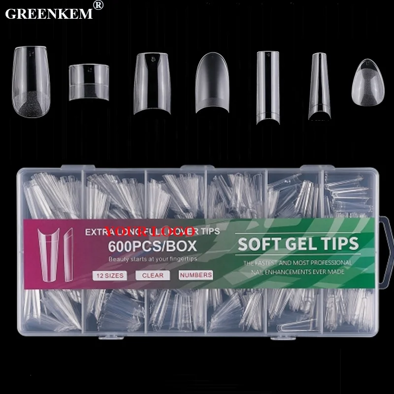 240/600 Pcs Clear Soft Gel Nail Tips Half Matte French Acrylic Nail Extensions Different Sizes Nude Gel Nail Tips