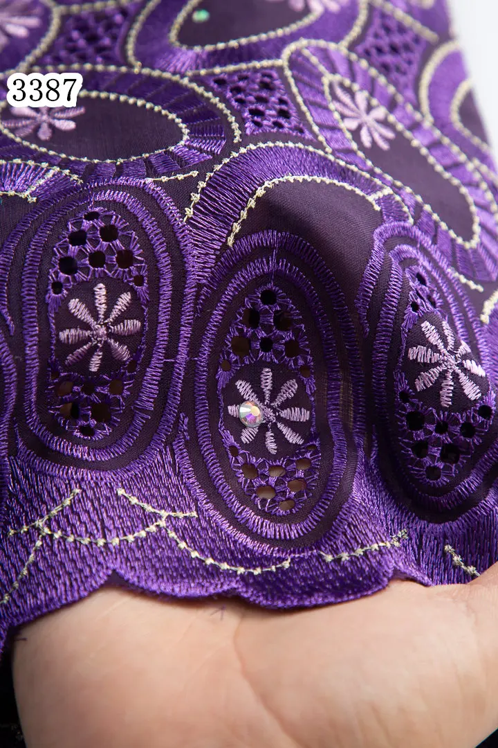 3387 Nigerian Swiss Cotton Lace Fabric Newly Factory Price African Embroidery Cotton Lace Stones for Women Wedding Party Dress