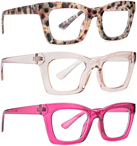 3 Piece Mount Oprah Style Spring Hinged Reader Blue Light Blocking Computer Square Reading Glasses for Men and Women