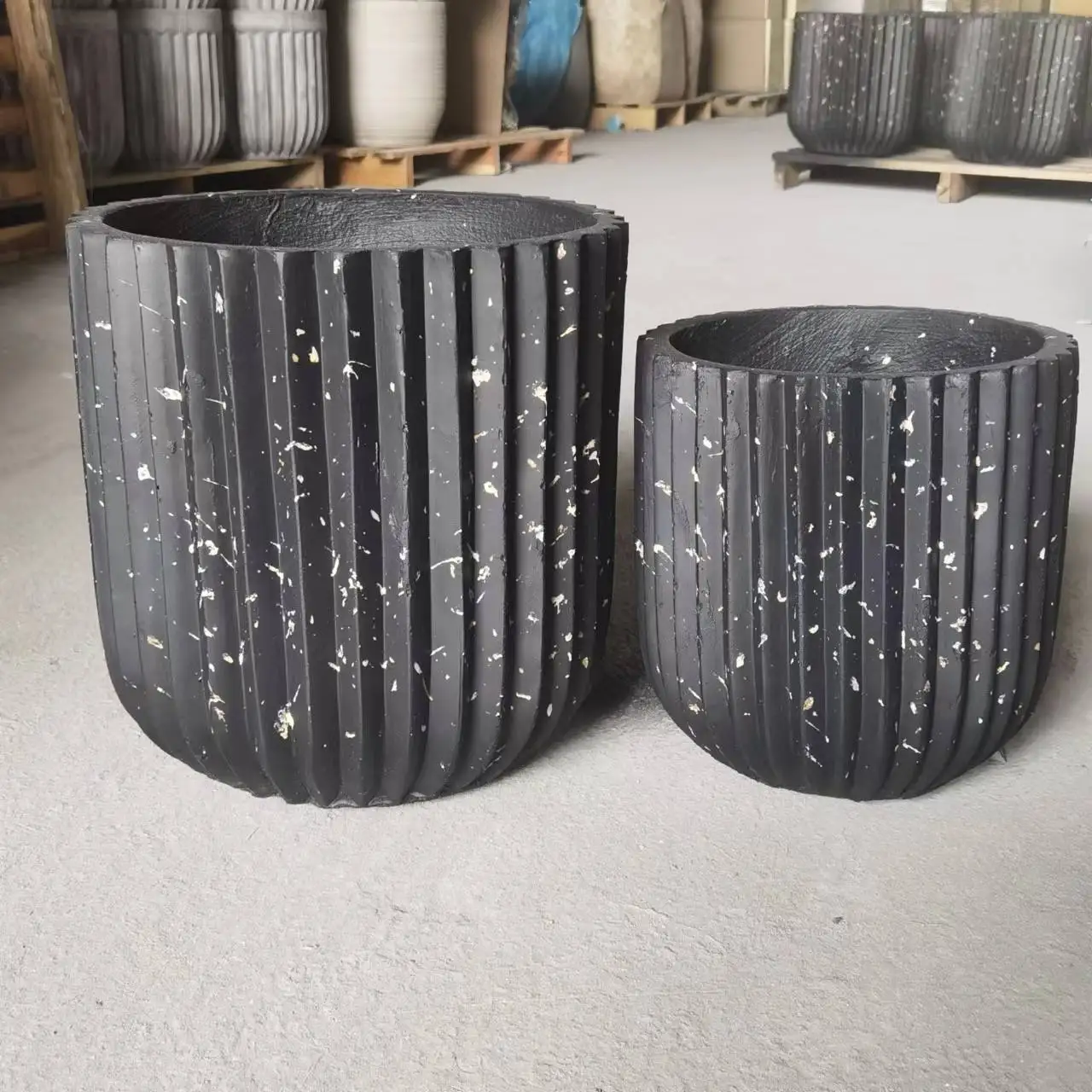 Marbled flower pots in various shapes for decorative