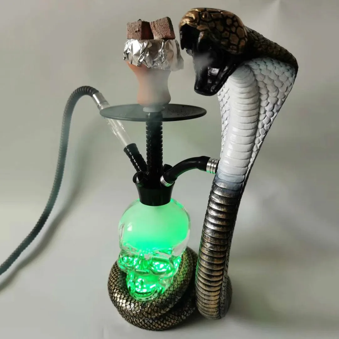 JIEXI 2023 Strong Factory Wholesale Resin Cobra Snake Shape Shisha Hookah with Led Light for bar Person Coffee Shop