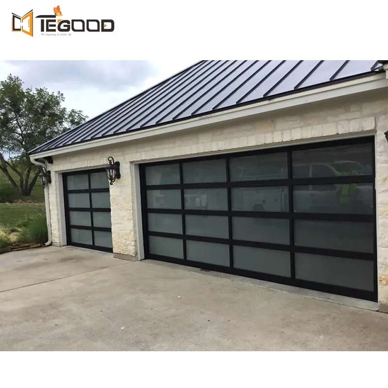 Manufacturer automatic insulated modern style minimalist aluminum alloy frame glass garage door