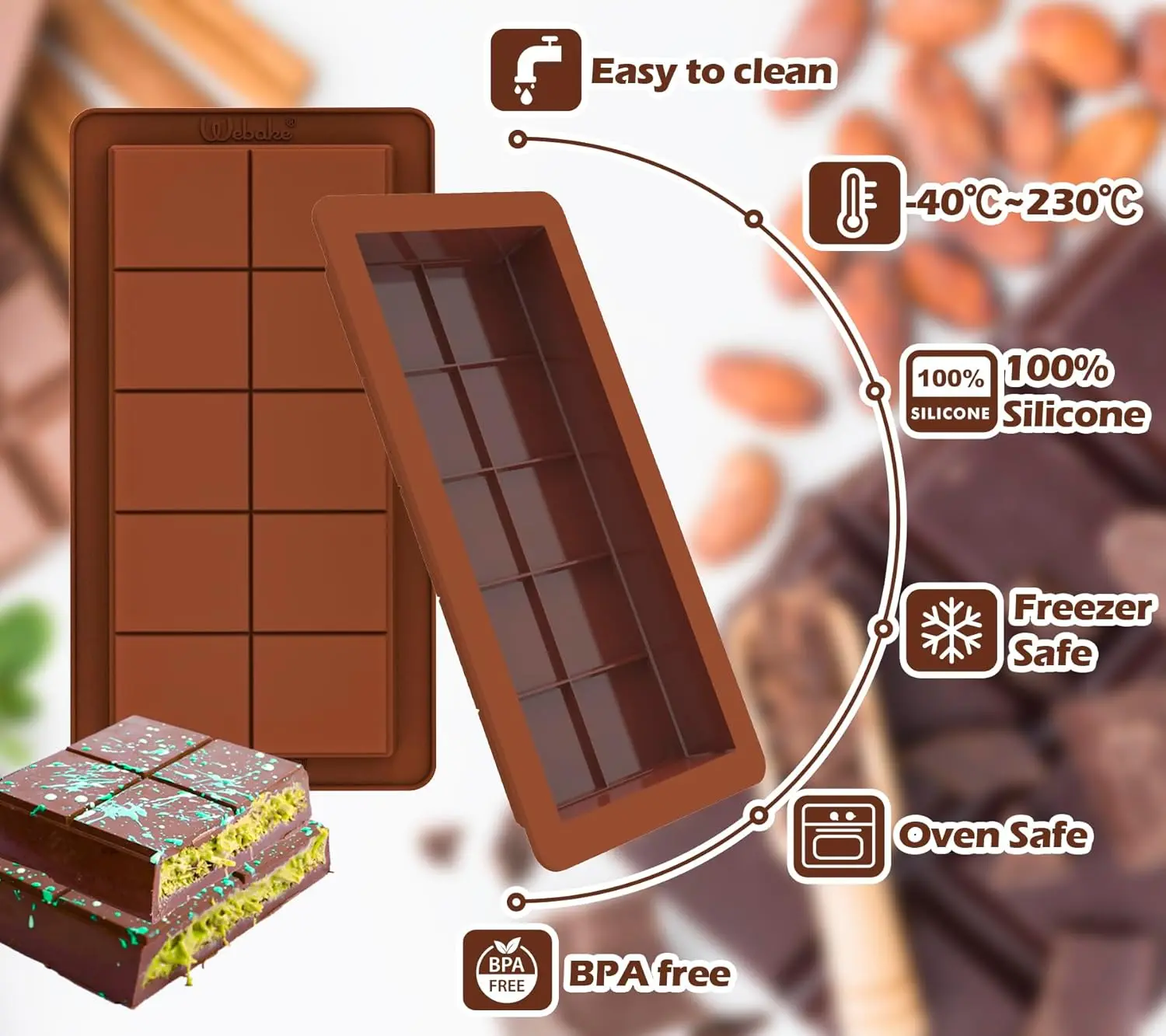New Arrivals Deep Chocolate Bar Molds Large and Thick Silicone Chocolate Mold for Stuffed  Big Chocolate Bar