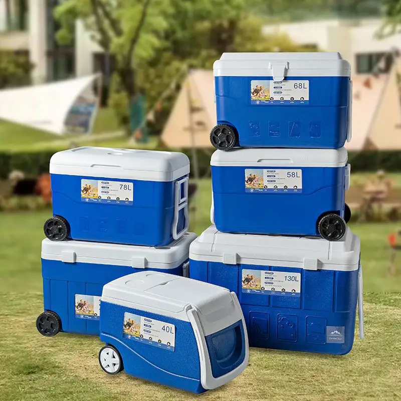Insulated Box Portable Wheeled Car Outdoor Camping Picnic Ice Bucket Refrigerator Large Cooler Box With Wheels