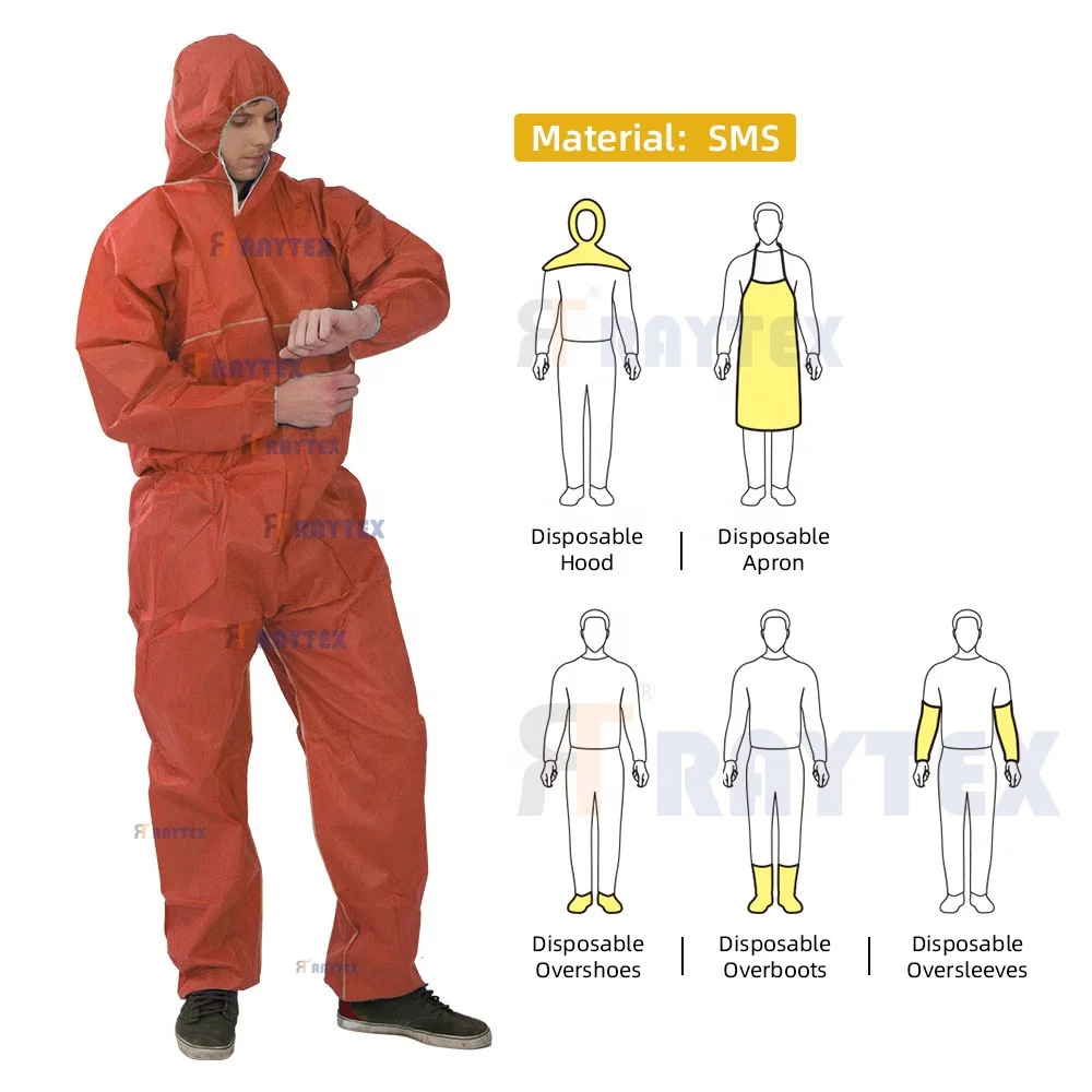 30303 SMS Disposable Protective Coveralls 45g with Hood Elastic Cuffs and Ankles Water-Proof PP and Nonwoven biosecurity suit