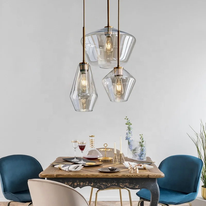 Nordic modern minimalist cafe creative bar counter living room dining room electroplating champagne gold glass pendant light