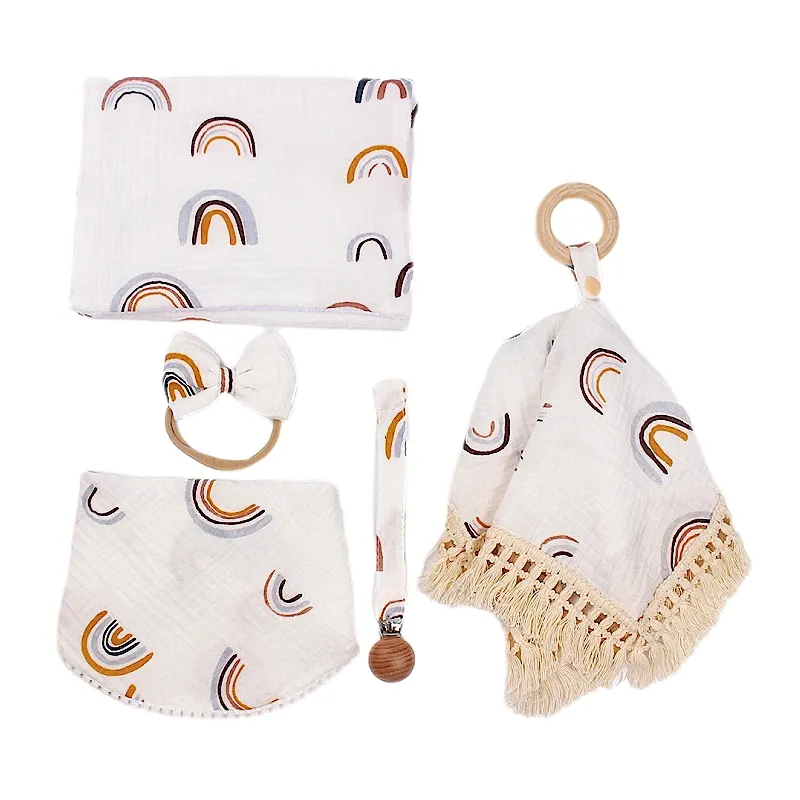 New born gift set Cartoon Cotton comforting Blanket baby teethe Wooden Growth Memorial Baby Milestones Cards Birth Gift Products