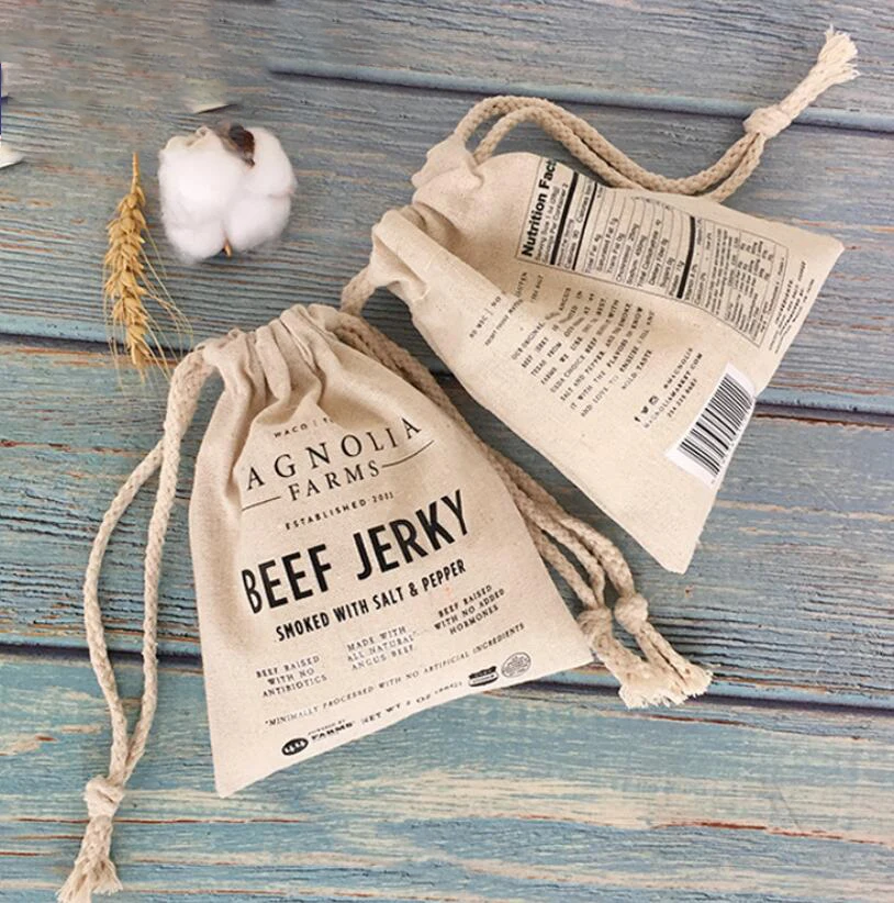 wholesale custom logo printed small organic cotton drawstring bag packaging jewelry pouch