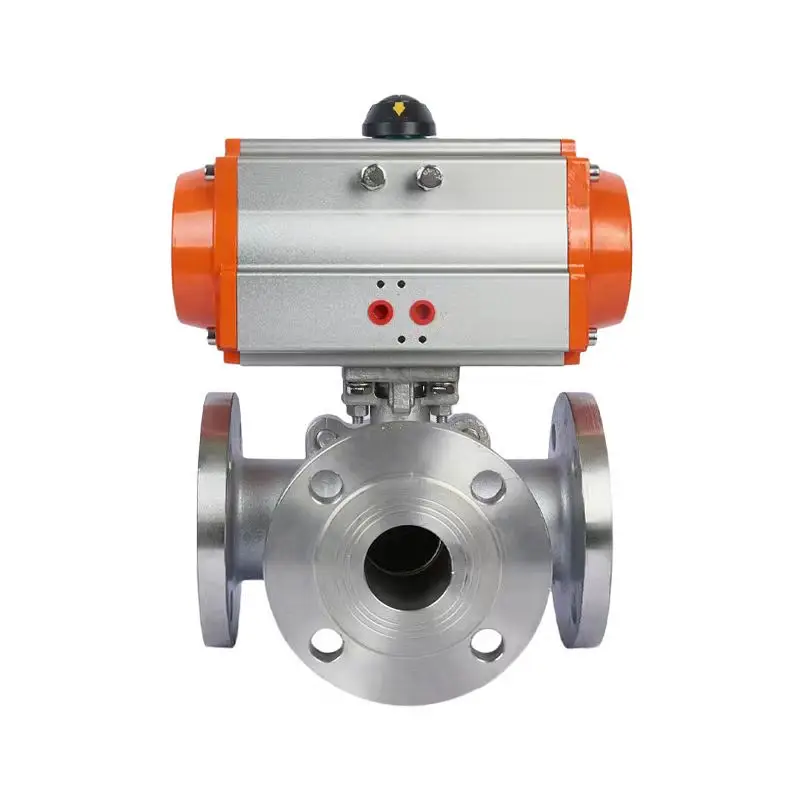 JTAIV flange stainless steel 3 way motorized handle three-way valve with pneumatic drive dn200mm 3 way falnge ball valve
