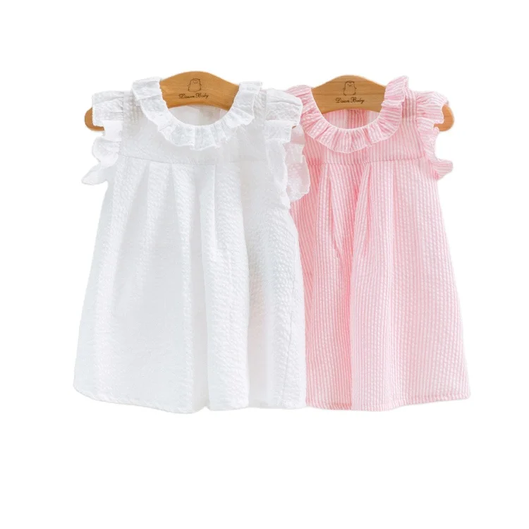 F1699 Breathable Yarn Dyed Cotton Baby Dress Summer Fancy Dresses for Baby Girl