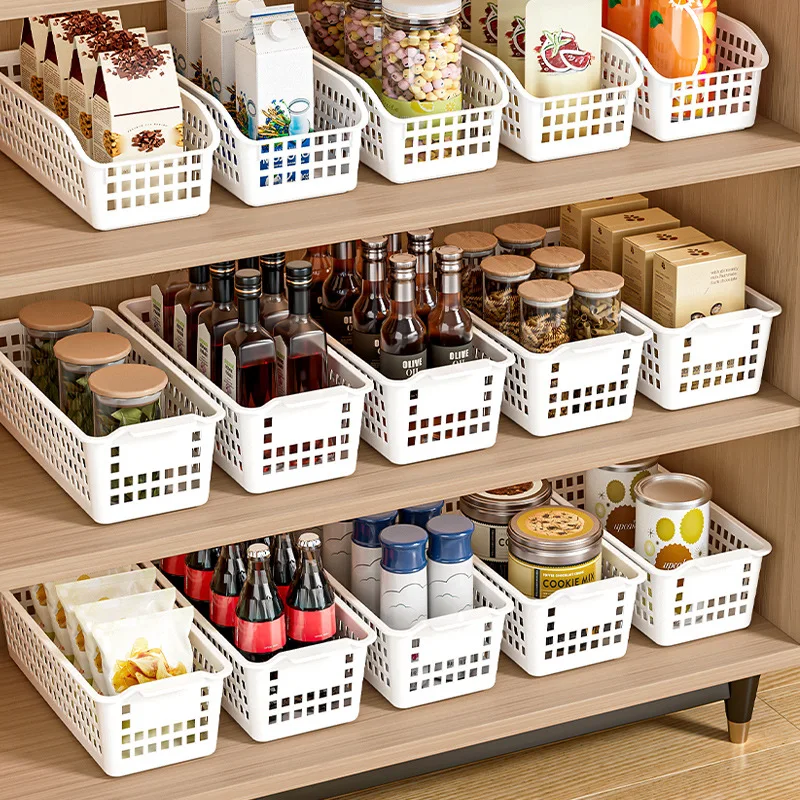 Home desktop snack file hollow storage basket rectangular plastic Flat mouth storage box