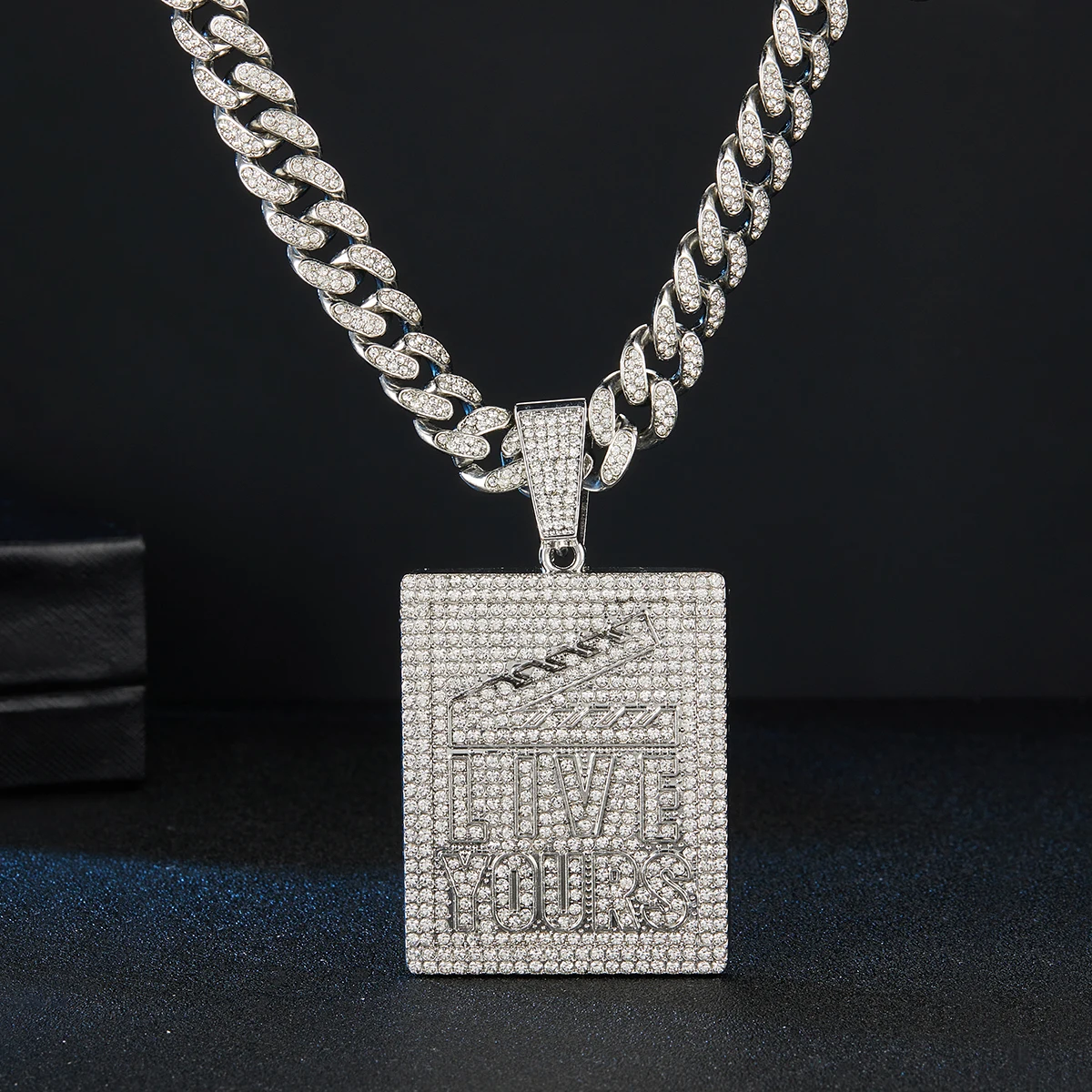 Live Yours Clapper Board Pendant Live Your Dream Inspirational Military Dog Tag Pendant with Cuban Link Chain Centralcee Chains