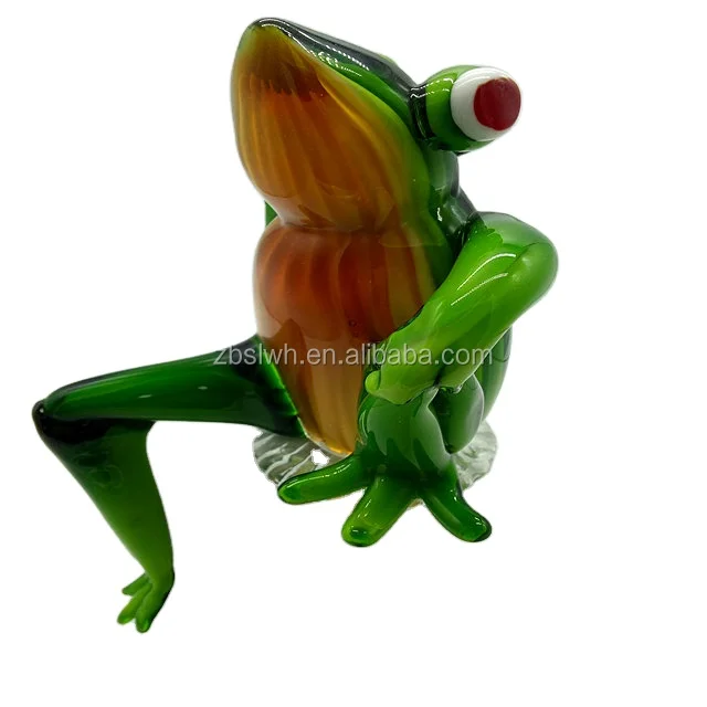 Hand Blown Funny Murano Glass Craft Figurine Green Frog