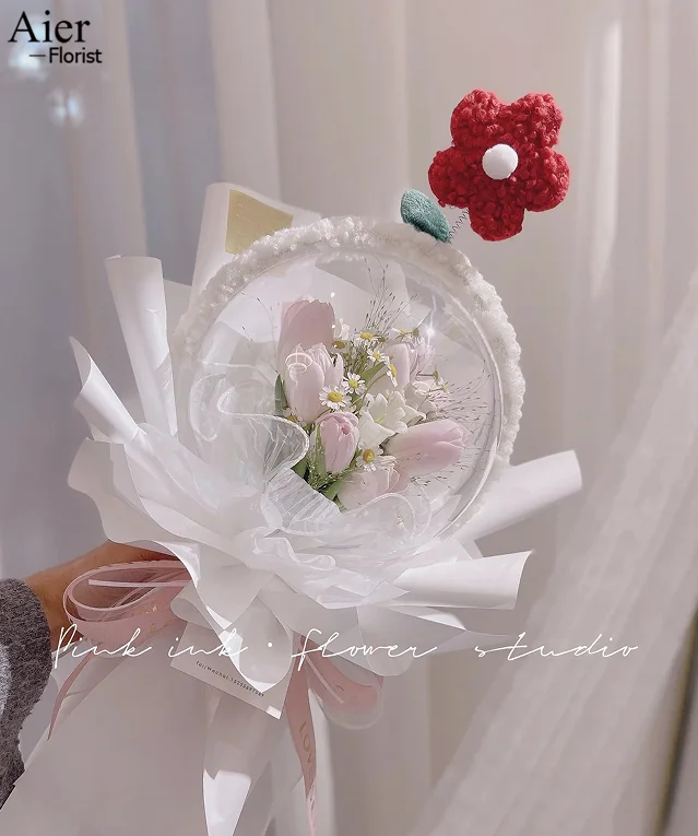 Aierflorist 14 cm diameter transparent bubble planet plastic transparent Bobo Balloons Acrylic Flower Bobo Ball Paper Box Set