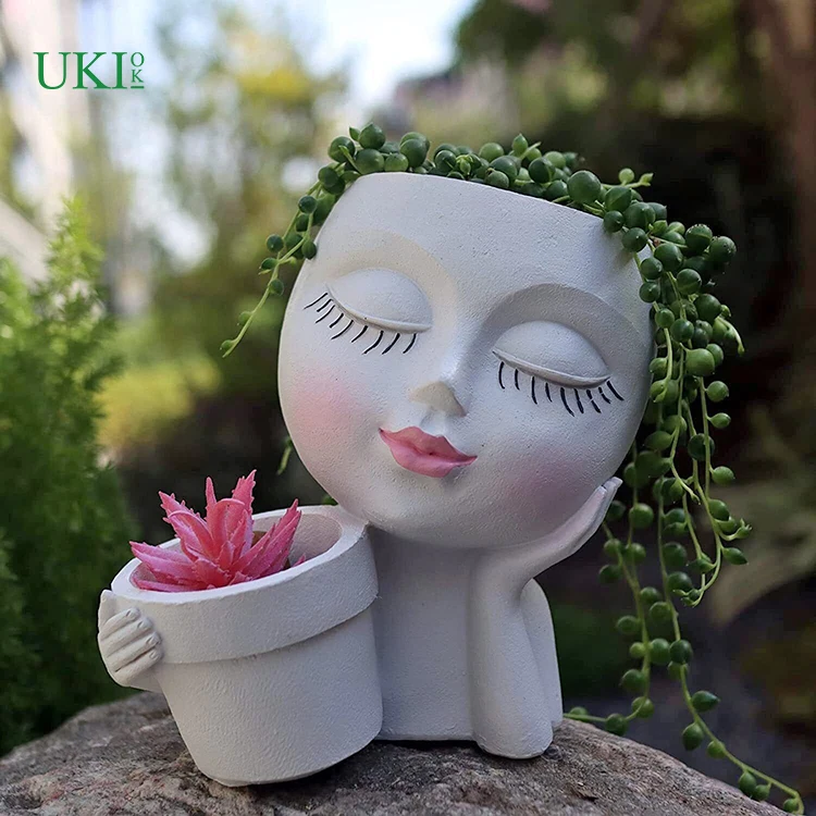 UKIOK Resin Meat Factory Wholesale Production  Garden  Human Face Family Plastic Flower Pots