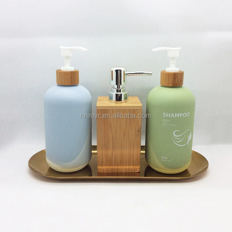 PE soft material green sub bottle avocado shower gel lotion bottle 200ml 500ml air pump bottle can be equipped with bamboo cover