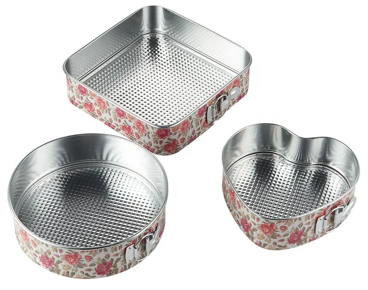 
 Металлическая форма для выпечки торта с принтом, форма для выпечки торта со съемным дном, Оловянная форма для выпечки торта в форме круглого сердца  