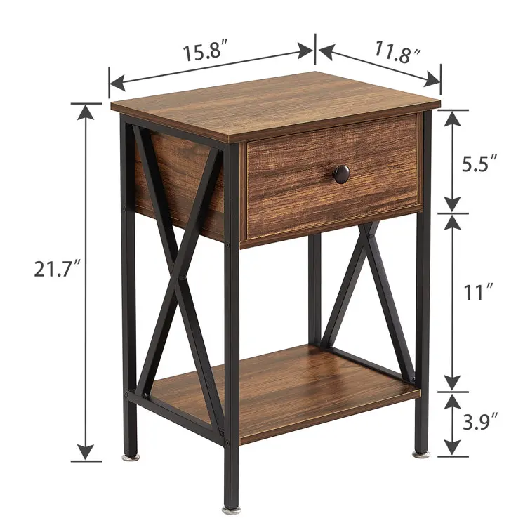 Milestone Modern Design Bohemian Style Metal Flip Top Smart Nightstand Bookcase Bedside Table for Bedroom