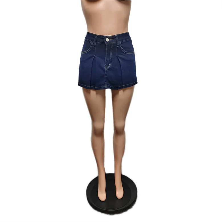 New Arrival Stretch Ruffle Washed Jean Wrap Skort Ladies Street Style Cotton Jeans Shorts Pleated Denim Mini Skirt For Women